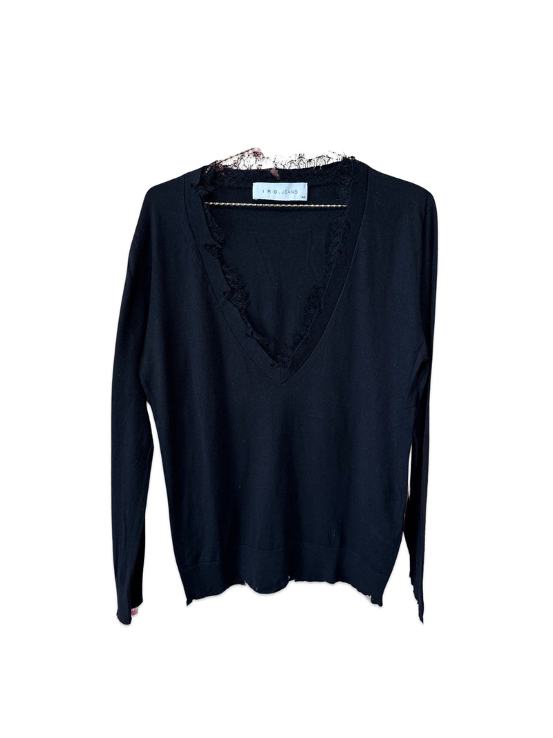 Iro Sweater with Lace and Holes Black