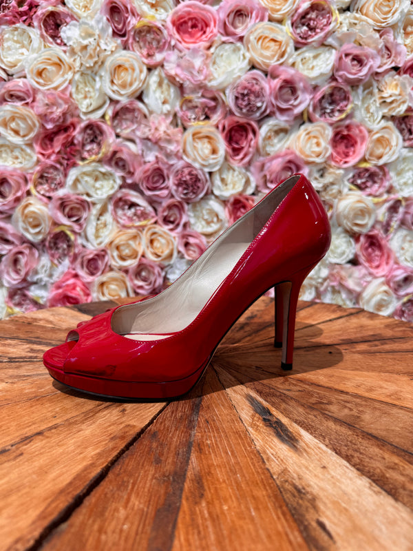 Jimmy Choo Patent Leather Heel with Peep Toe Red