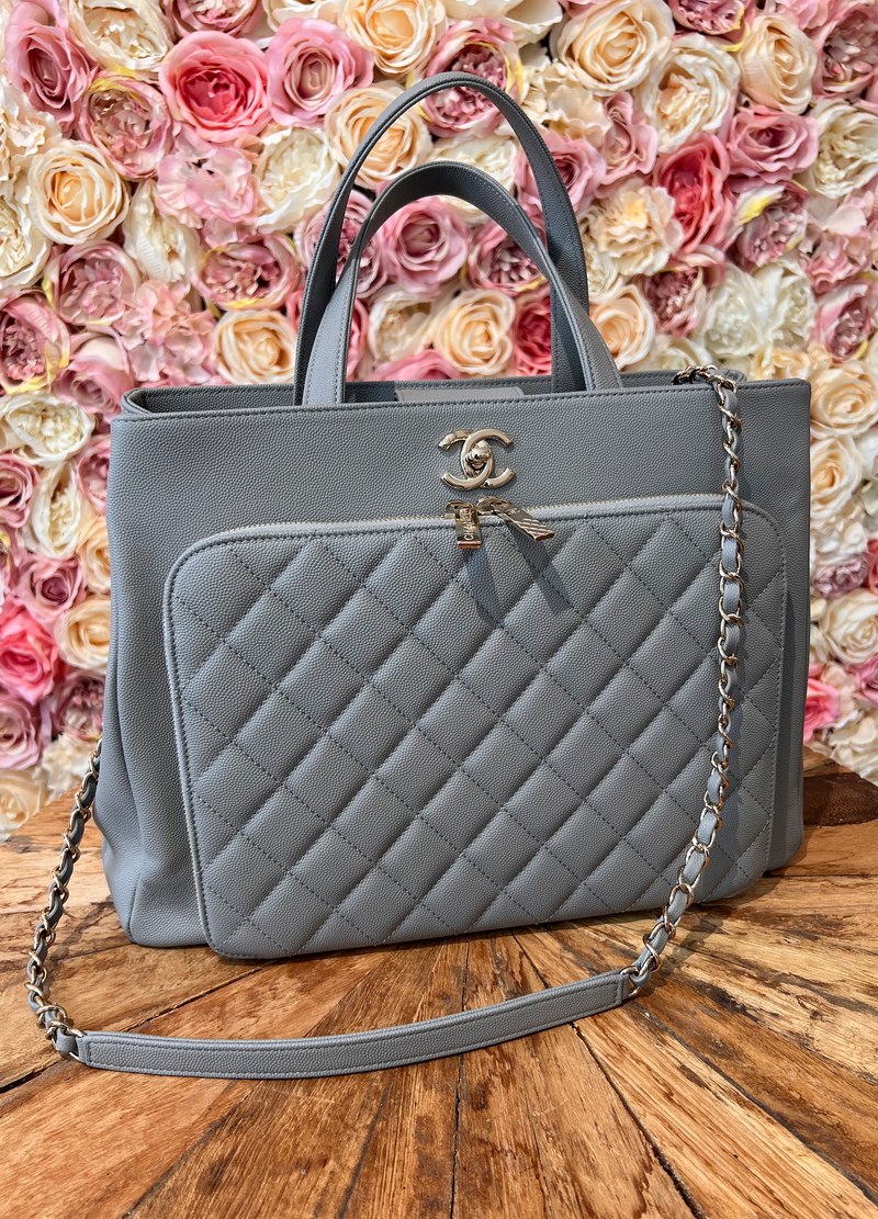Chanel Large Business Affinity Shopping Tote Grey Caviar Leather Gold Hardware (2019)