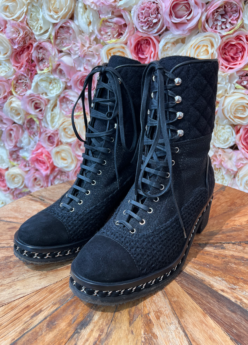 Chanel Quilted Black Combat Boots