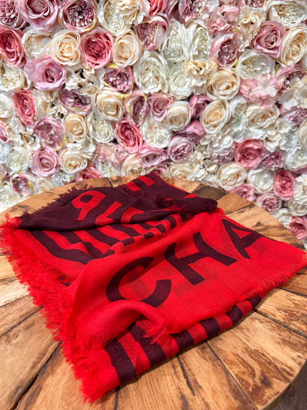 Chanel thin Cashmere Scarf Red