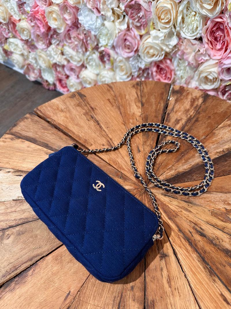 Chanel Wallet on Chain Jersey with Zip Blue