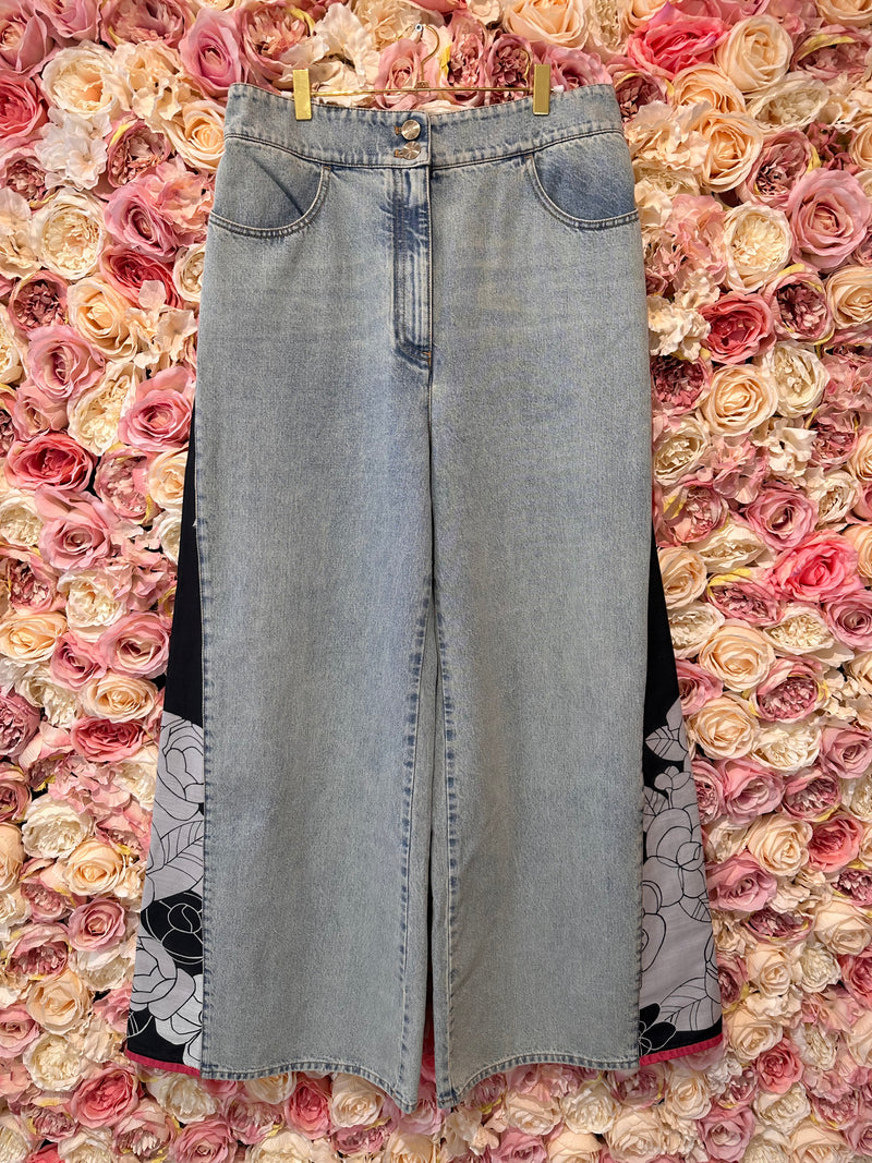 Chanel Flared Jeans with Flower Details Light Blue